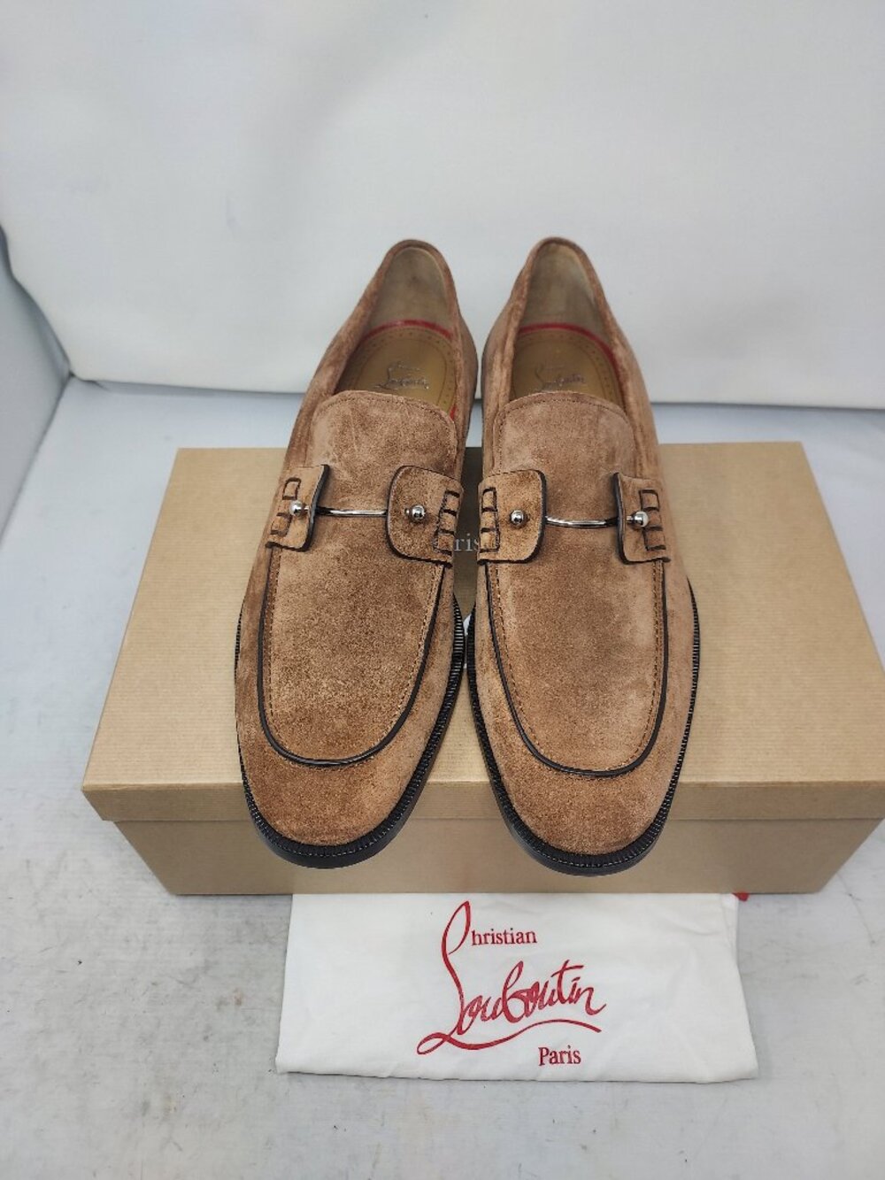 CHRISTIAN LOUBOUTIN MENS Chambelimoc Hardware Brown Suede Loafer - Picture 5 of 12